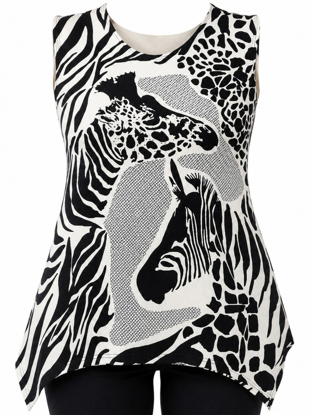 SERENGETI | Monochrome Black White Zebra Giraffe Zoo Animal Pattern Bead Top | M